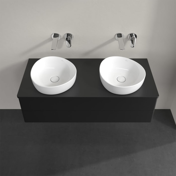 Villeroy & Boch Antao Waschbeckenunterschrank, 120 x 19 cm, 2 Auszüge, Fronten ohne Struktur, mit Hahnloch, für Waschtisch links und rechts