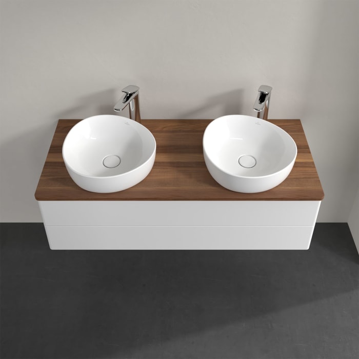 Villeroy & Boch Antao Waschbeckenunterschrank, 120 x 19 cm, 2 Auszüge, Fronten ohne Struktur, mit Hahnloch, für Waschtisch links und rechts