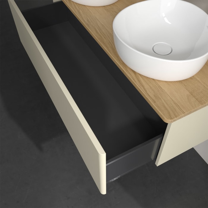 Villeroy & Boch Antao Waschbeckenunterschrank, 120 x 36 cm, 1 Auszug, Front ohne Struktur, mit Hahnloch, für Waschtisch links und rechts