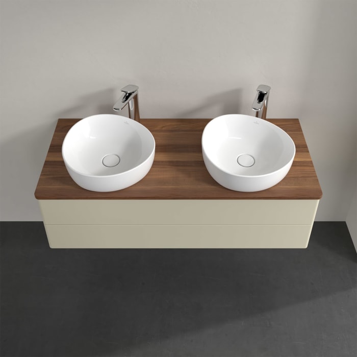 Villeroy & Boch Antao Waschbeckenunterschrank, 120 x 19 cm, 2 Auszüge, Fronten ohne Struktur, mit Hahnloch, für Waschtisch links und rechts