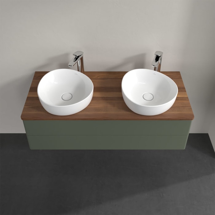 Villeroy & Boch Antao Waschbeckenunterschrank, 120 x 19 cm, 2 Auszüge, Fronten ohne Struktur, mit Hahnloch, für Waschtisch links und rechts