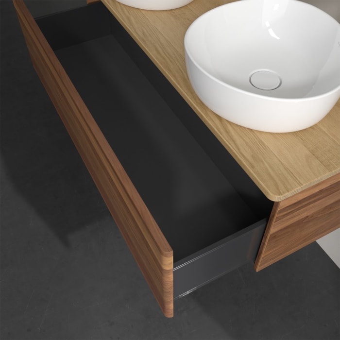 Villeroy & Boch Antao Waschbeckenunterschrank, 120 x 36 cm, 1 Auszug, Front ohne Struktur, mit Hahnloch, für Waschtisch links und rechts