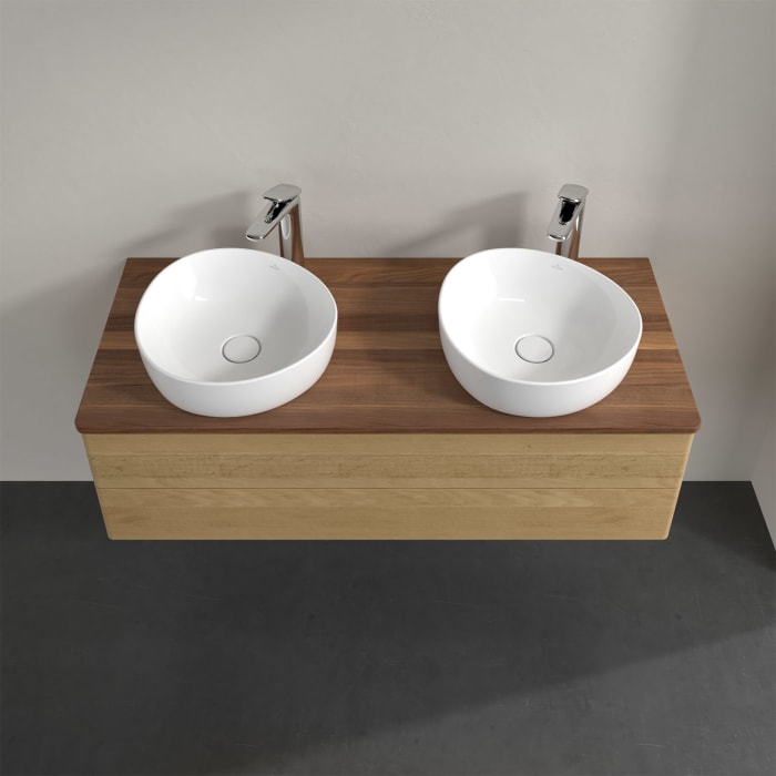 Villeroy & Boch Antao Waschbeckenunterschrank, 120 x 19 cm, 2 Auszüge, Fronten ohne Struktur, mit Hahnloch, für Waschtisch links und rechts