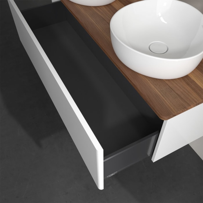 Villeroy & Boch Antao Waschbeckenunterschrank, 120 x 36 cm, 1 Auszug, Front ohne Struktur, mit Hahnloch, für Waschtisch links und rechts