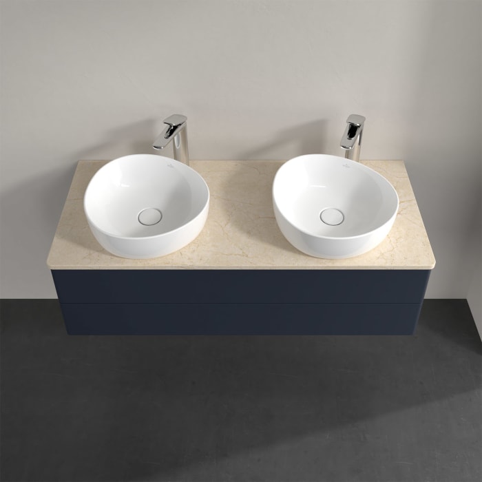 Villeroy & Boch Antao Waschbeckenunterschrank, 120 x 19 cm, 2 Auszüge, Fronten ohne Struktur, mit Hahnloch, für Waschtisch links und rechts