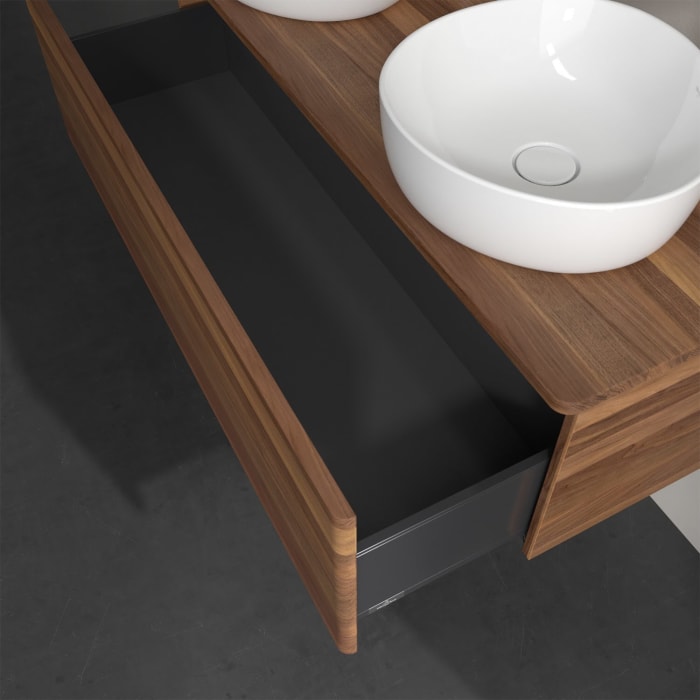 Villeroy & Boch Antao Waschbeckenunterschrank, 120 x 36 cm, 1 Auszug, Front ohne Struktur, mit Hahnloch, für Waschtisch links und rechts