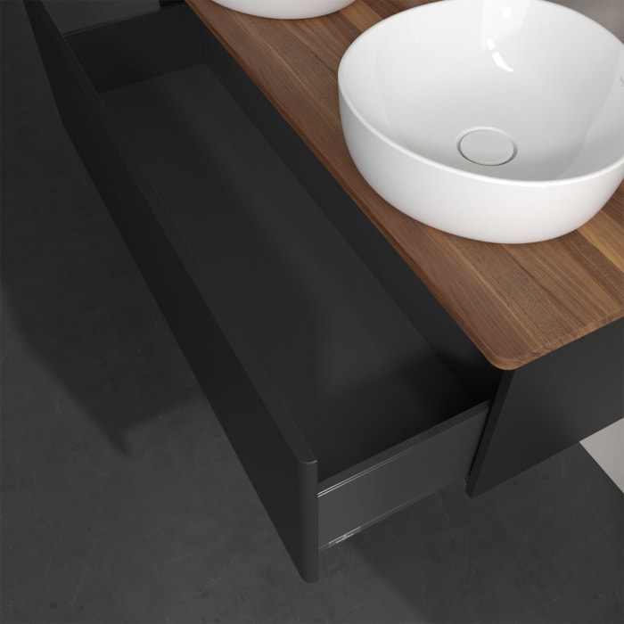 Villeroy & Boch Antao Waschbeckenunterschrank, 120 x 36 cm, 1 Auszug, Front ohne Struktur, mit Hahnloch, für Waschtisch links und rechts