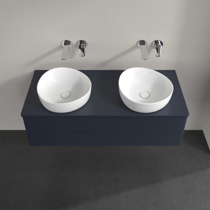 Villeroy & Boch Antao Waschbeckenunterschrank, 120 x 19 cm, 2 Auszüge, Fronten mit Struktur, ohne Hahnloch, für Waschtisch links und rechts