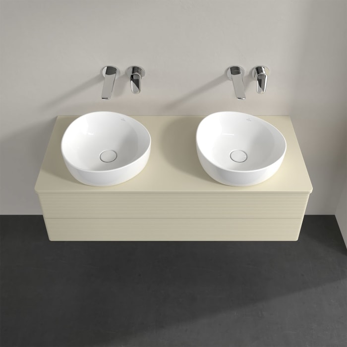 Villeroy & Boch Antao Waschbeckenunterschrank, 120 x 19 cm, 2 Auszüge, Fronten mit Struktur, ohne Hahnloch, für Waschtisch links und rechts