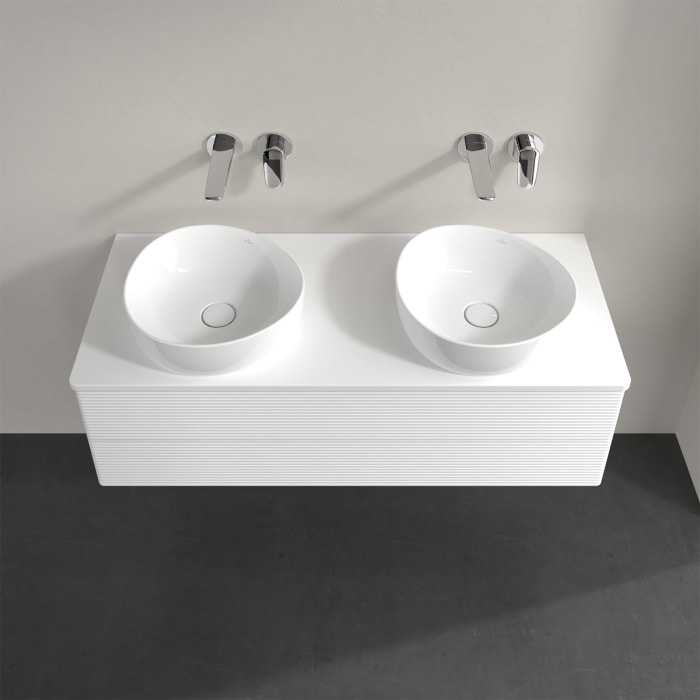 Villeroy & Boch Antao Waschbeckenunterschrank, 120 x 19 cm, 2 Auszüge, Fronten mit Struktur, ohne Hahnloch, für Waschtisch links und rechts