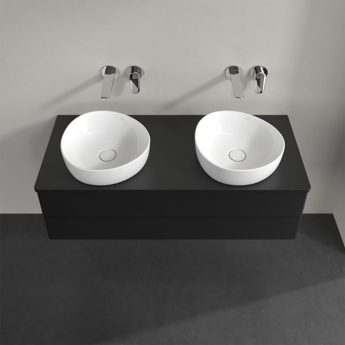 Villeroy & Boch Antao Waschbeckenunterschrank, 120 x 19 cm, 2 Auszüge, Fronten mit Struktur, ohne Hahnloch, für Waschtisch links und rechts