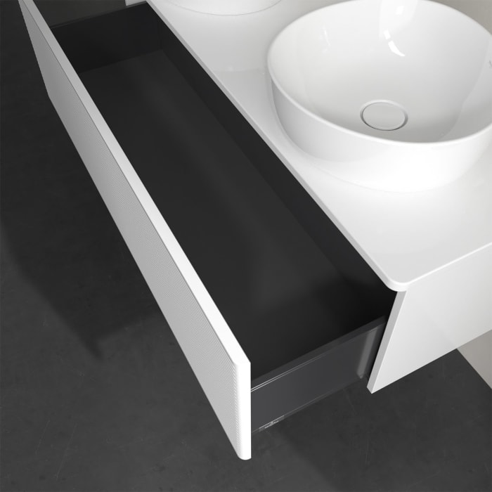 Villeroy & Boch Antao Waschbeckenunterschrank, 120 x 36 cm, 1 Auszug, Front mit Struktur, ohne Hahnloch, für Waschtisch links und rechts