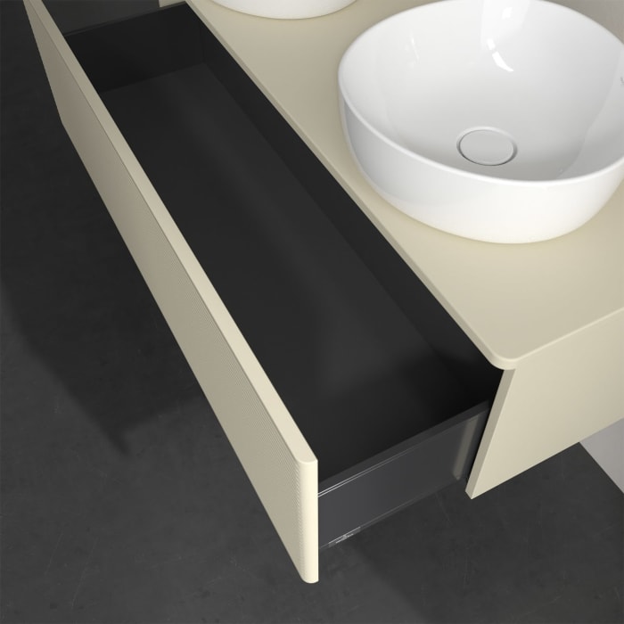 Villeroy & Boch Antao Waschbeckenunterschrank, 120 x 36 cm, 1 Auszug, Front mit Struktur, ohne Hahnloch, für Waschtisch links und rechts