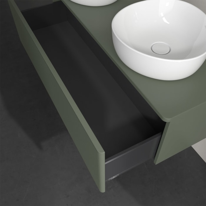 Villeroy & Boch Antao Waschbeckenunterschrank, 120 x 36 cm, 1 Auszug, Front mit Struktur, ohne Hahnloch, für Waschtisch links und rechts