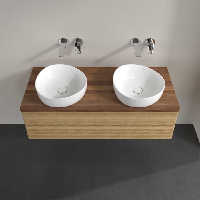 Villeroy & Boch Antao Waschbeckenunterschrank, 120 x 19 cm, 2 Auszüge, Fronten mit Struktur, ohne Hahnloch, für Waschtisch links und rechts