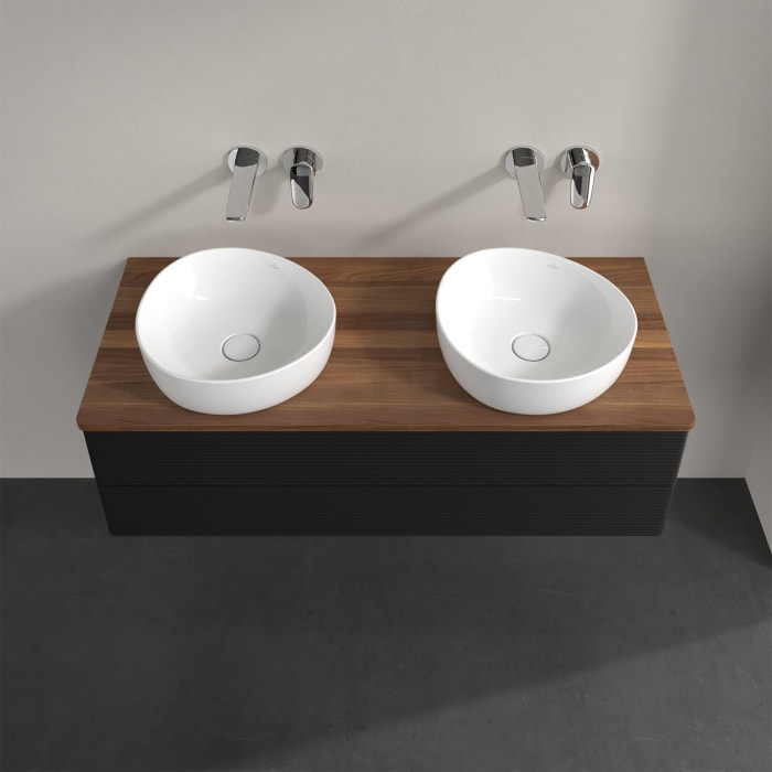 Villeroy & Boch Antao Waschbeckenunterschrank, 120 x 19 cm, 2 Auszüge, Fronten mit Struktur, ohne Hahnloch, für Waschtisch links und rechts