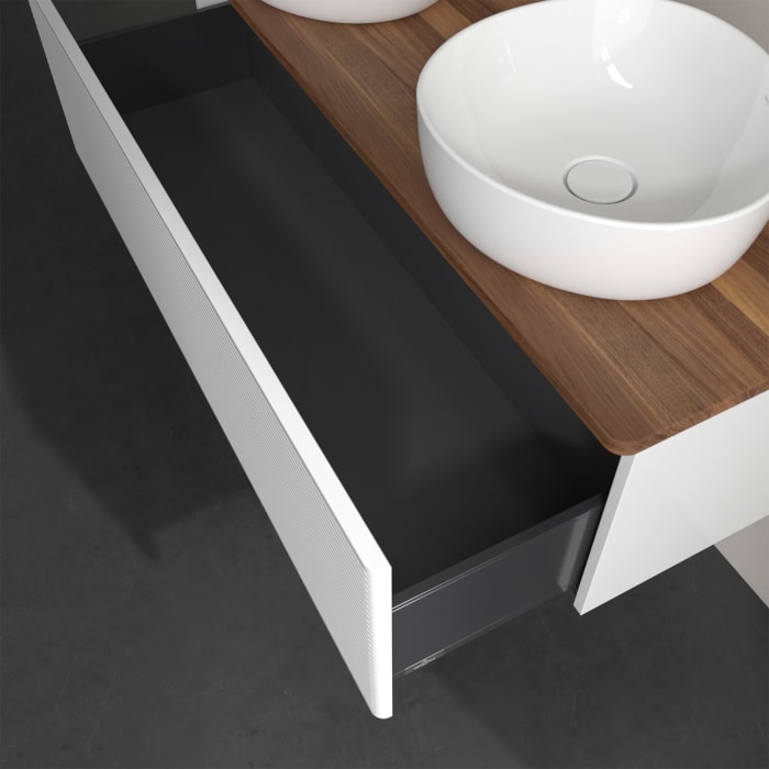 Villeroy & Boch Antao Waschbeckenunterschrank, 120 x 36 cm, 1 Auszug, Front mit Struktur, ohne Hahnloch, für Waschtisch links und rechts