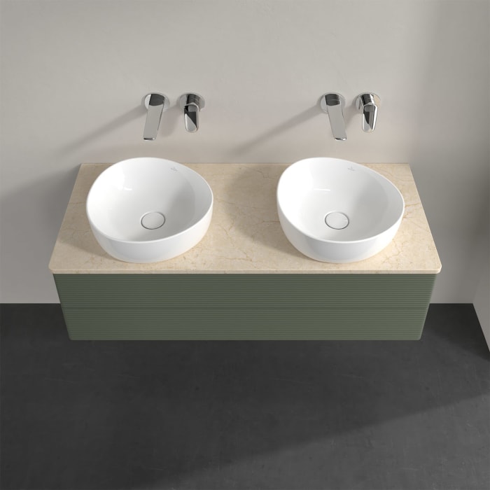 Villeroy & Boch Antao Waschbeckenunterschrank, 120 x 19 cm, 2 Auszüge, Fronten mit Struktur, ohne Hahnloch, für Waschtisch links und rechts