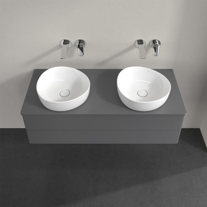 Villeroy & Boch Antao Waschbeckenunterschrank, 120 x 19 cm, 2 Auszüge, Fronten mit Struktur, mit Hahnloch, für Waschtisch links und rechts