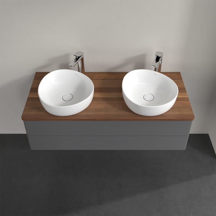 Villeroy & Boch Antao Waschbeckenunterschrank, 120 x 19 cm, 2 Auszüge, Fronten mit Struktur, mit Hahnloch, für Waschtisch links und rechts