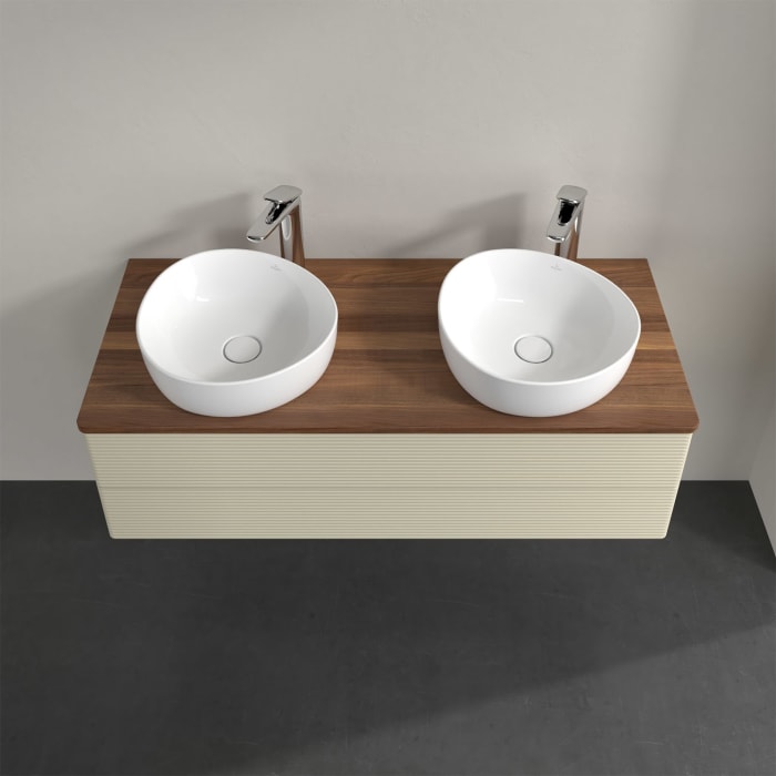 Villeroy & Boch Antao Waschbeckenunterschrank, 120 x 19 cm, 2 Auszüge, Fronten mit Struktur, mit Hahnloch, für Waschtisch links und rechts