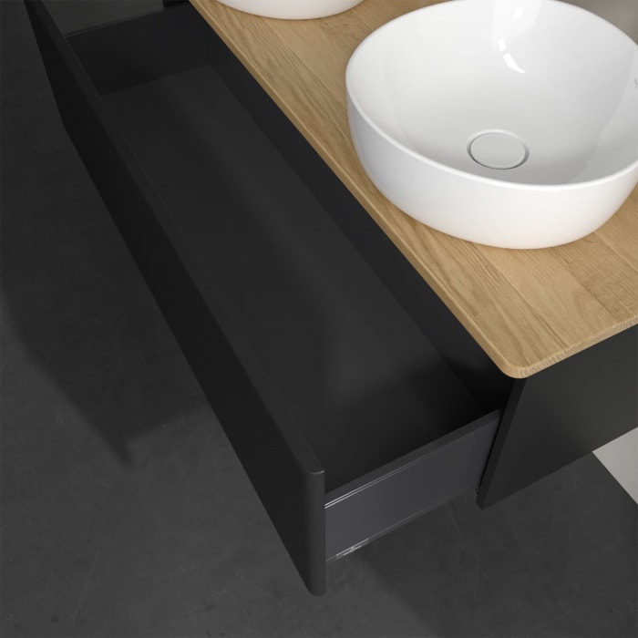 Villeroy & Boch Antao Waschbeckenunterschrank, 120 x 36 cm, 1 Auszug, Front mit Struktur, mit Hahnloch, für Waschtisch links und rechts