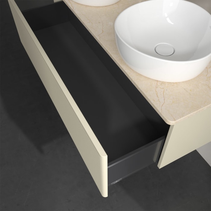 Villeroy & Boch Antao Waschbeckenunterschrank, 120 x 36 cm, 1 Auszug, Front mit Struktur, mit Hahnloch, für Waschtisch links und rechts