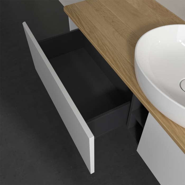 Villeroy & Boch Antao Waschbeckenunterschrank, 160 x 36 cm, 2 Auszüge, Front ohne Struktur, ohne Hahnloch, für Waschtisch mittig