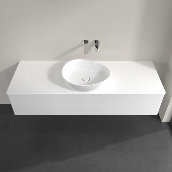 Villeroy & Boch Antao Waschbeckenunterschrank, 160 x 19 cm, 4 Auszüge, Fronten ohne Struktur, mit Hahnloch, für Waschtisch mittig