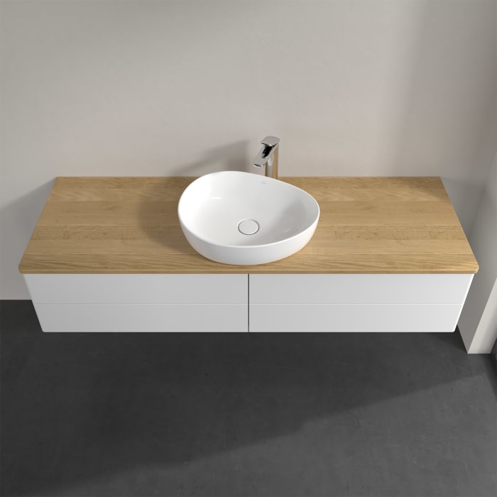 Villeroy & Boch Antao Waschbeckenunterschrank, 160 x 19 cm, 4 Auszüge, Fronten ohne Struktur, mit Hahnloch, für Waschtisch mittig