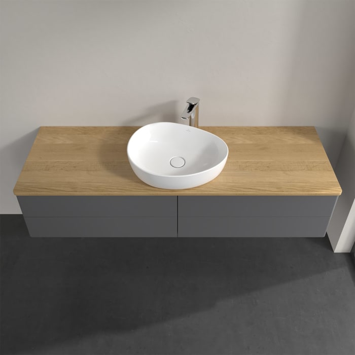 Villeroy & Boch Antao Waschbeckenunterschrank, 160 x 19 cm, 4 Auszüge, Fronten ohne Struktur, mit Hahnloch, für Waschtisch mittig