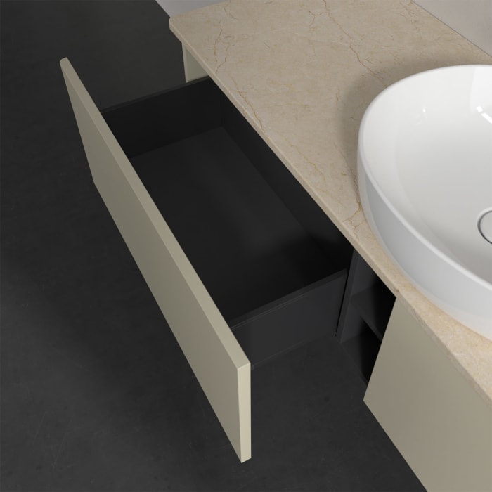 Villeroy & Boch Antao Waschbeckenunterschrank, 160 x 36 cm, 2 Auszüge, Front ohne Struktur, ohne Hahnloch, für Waschtisch mittig