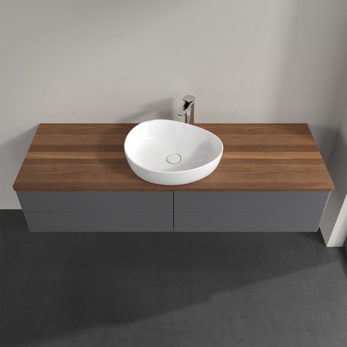 Villeroy & Boch Antao Waschbeckenunterschrank, 160 x 19 cm, 4 Auszüge, Fronten ohne Struktur, mit Hahnloch, für Waschtisch mittig