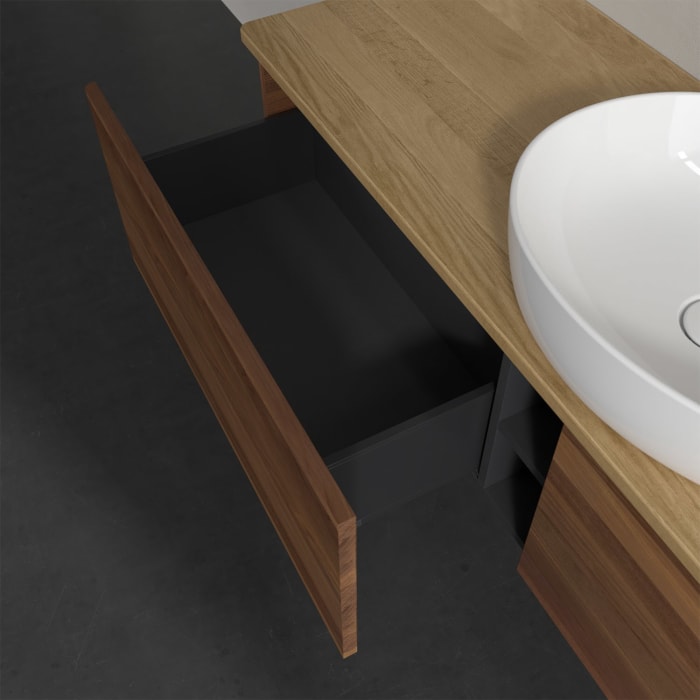 Villeroy & Boch Antao Waschbeckenunterschrank, 160 x 36 cm, 2 Auszüge, Front ohne Struktur, mit Hahnloch, für Waschtisch mittig