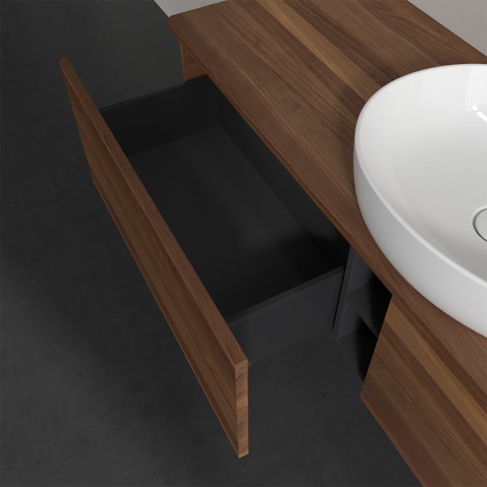 Villeroy & Boch Antao Waschbeckenunterschrank, 160 x 36 cm, 2 Auszüge, Front ohne Struktur, mit Hahnloch, für Waschtisch mittig