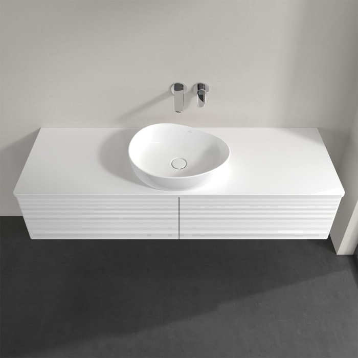 Villeroy & Boch Antao Waschbeckenunterschrank, 160 x 19 cm, 4 Auszüge, Fronten mit Struktur, ohne Hahnloch, für Waschtisch mittig