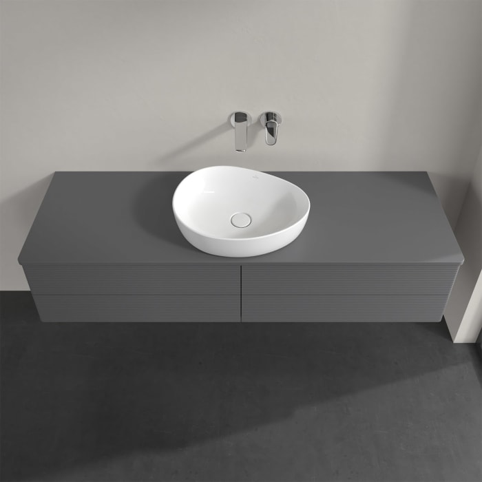 Villeroy & Boch Antao Waschbeckenunterschrank, 160 x 19 cm, 4 Auszüge, Fronten mit Struktur, ohne Hahnloch, für Waschtisch mittig