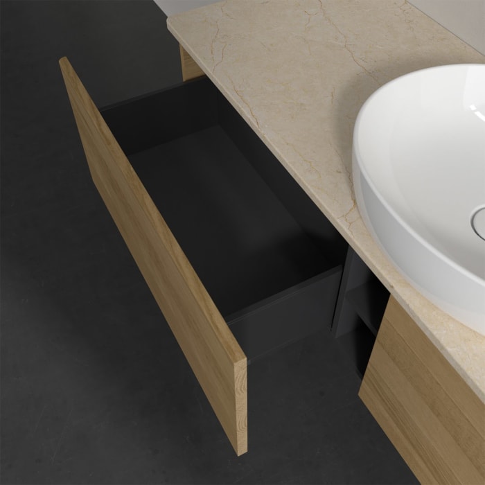 Villeroy & Boch Antao Waschbeckenunterschrank, 160 x 36 cm, 2 Auszüge, Front ohne Struktur, mit Hahnloch, für Waschtisch mittig