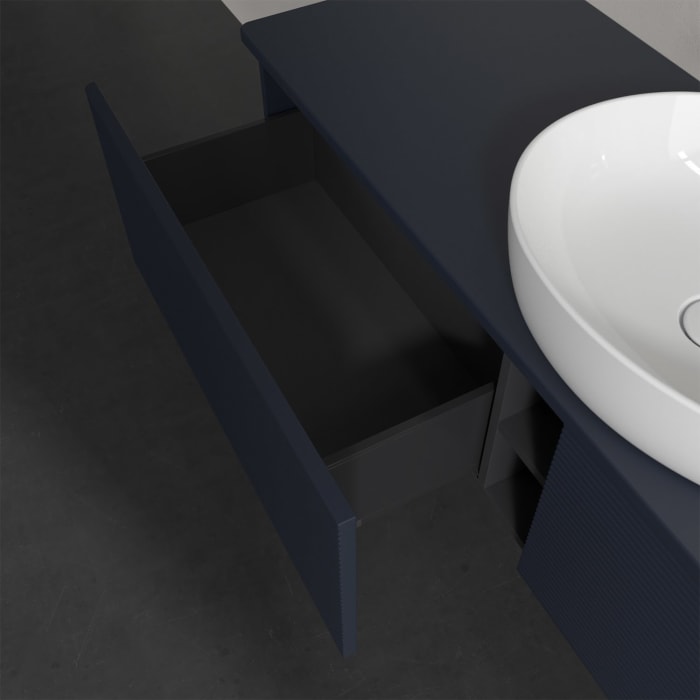 Villeroy & Boch Antao Waschbeckenunterschrank, 160 x 36 cm, 2 Auszüge, Front mit Struktur, ohne Hahnloch, für Waschtisch mittig