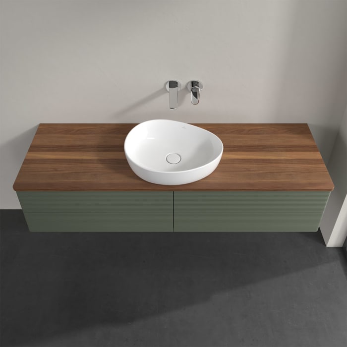 Villeroy & Boch Antao Waschbeckenunterschrank, 160 x 19 cm, 4 Auszüge, Fronten mit Struktur, ohne Hahnloch, für Waschtisch mittig