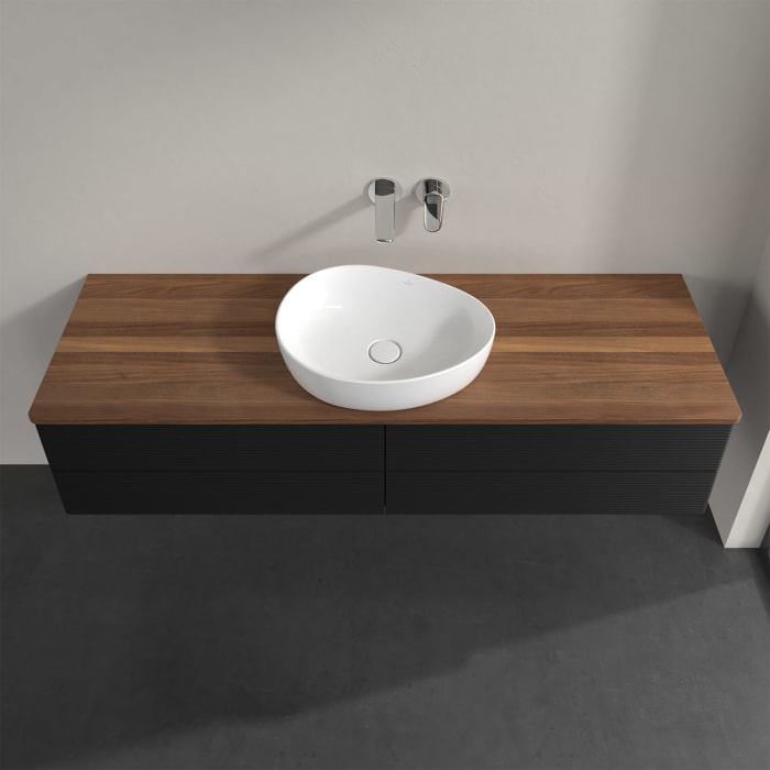 Villeroy & Boch Antao Waschbeckenunterschrank, 160 x 19 cm, 4 Auszüge, Fronten mit Struktur, ohne Hahnloch, für Waschtisch mittig