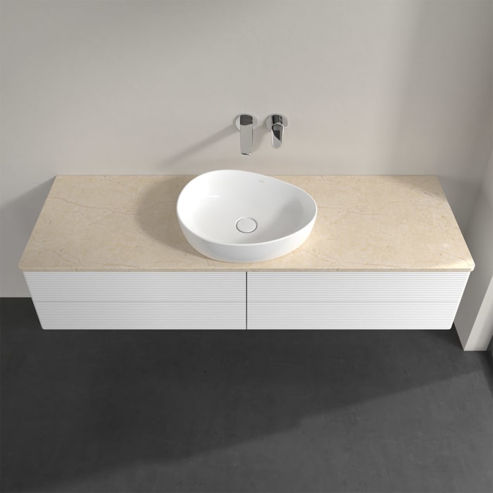 Villeroy & Boch Antao Waschbeckenunterschrank, 160 x 19 cm, 4 Auszüge, Fronten mit Struktur, ohne Hahnloch, für Waschtisch mittig