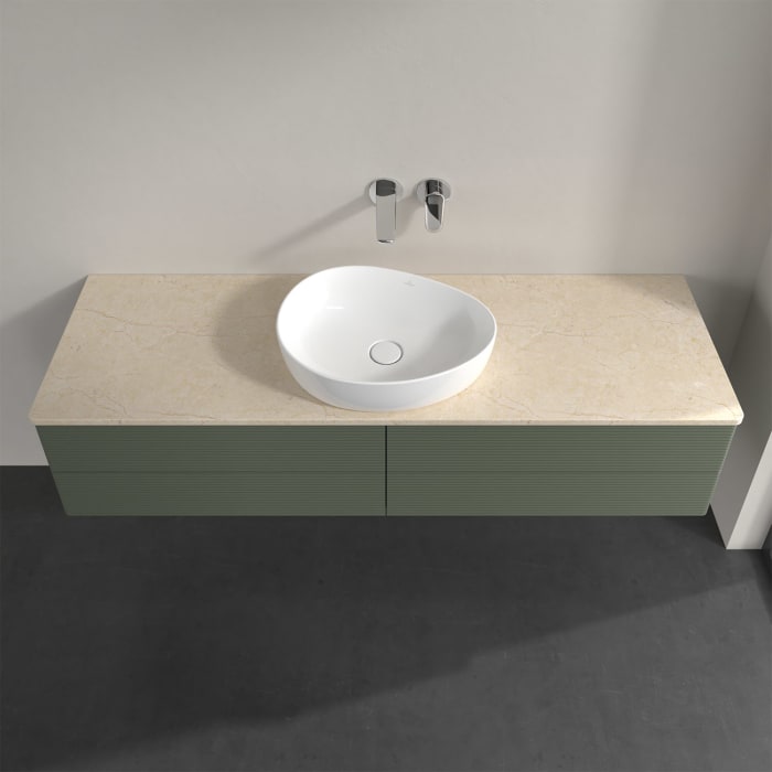 Villeroy & Boch Antao Waschbeckenunterschrank, 160 x 19 cm, 4 Auszüge, Fronten mit Struktur, ohne Hahnloch, für Waschtisch mittig