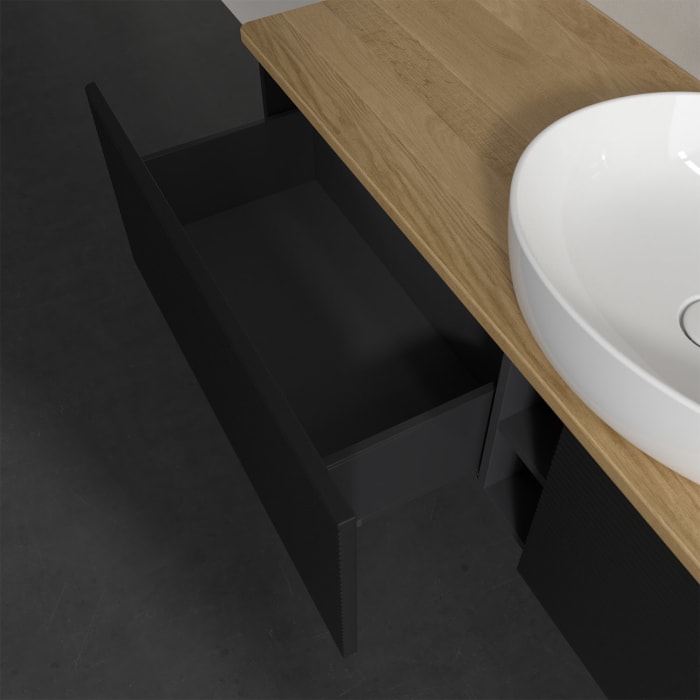 Villeroy & Boch Antao Waschbeckenunterschrank, 160 x 36 cm, 2 Auszüge, Front mit Struktur, ohne Hahnloch, für Waschtisch mittig