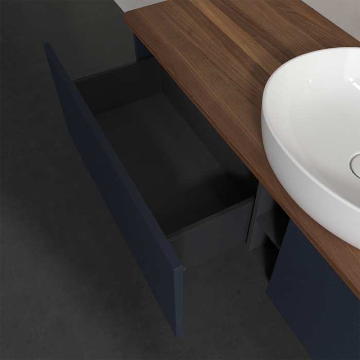 Villeroy & Boch Antao Waschbeckenunterschrank, 160 x 36 cm, 2 Auszüge, Front mit Struktur, ohne Hahnloch, für Waschtisch mittig