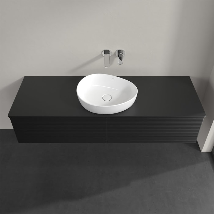 Villeroy & Boch Antao Waschbeckenunterschrank, 160 x 19 cm, 4 Auszüge, Fronten mit Struktur, mit Hahnloch, für Waschtisch mittig