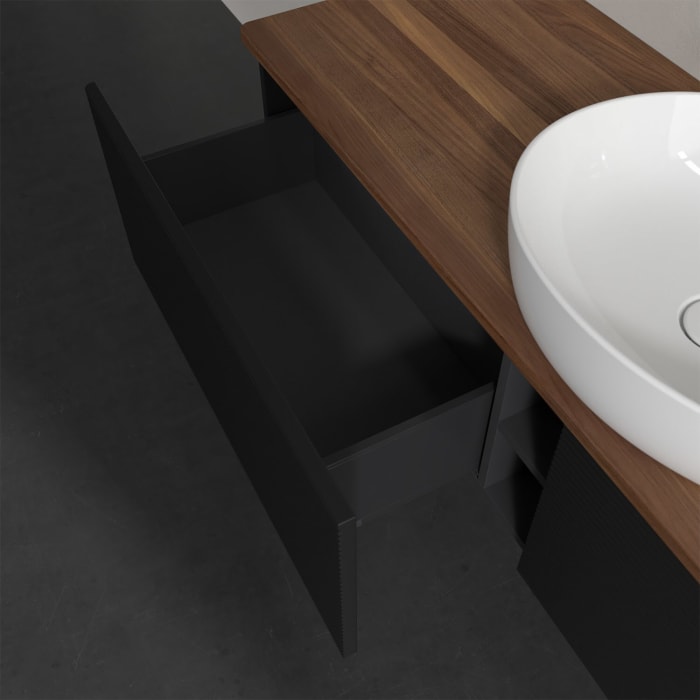 Villeroy & Boch Antao Waschbeckenunterschrank, 160 x 36 cm, 2 Auszüge, Front mit Struktur, ohne Hahnloch, für Waschtisch mittig