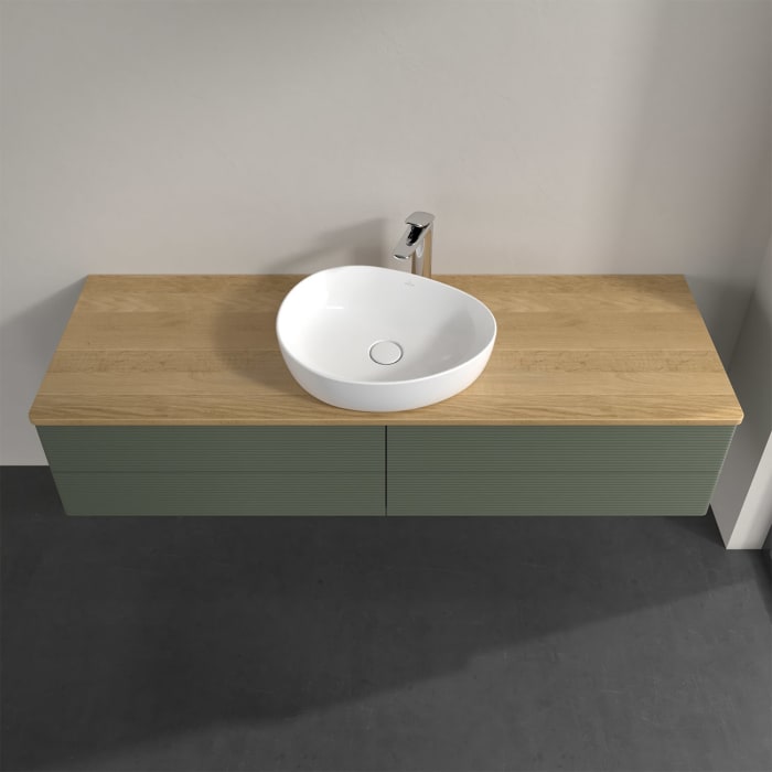 Villeroy & Boch Antao Waschbeckenunterschrank, 160 x 19 cm, 4 Auszüge, Fronten mit Struktur, mit Hahnloch, für Waschtisch mittig