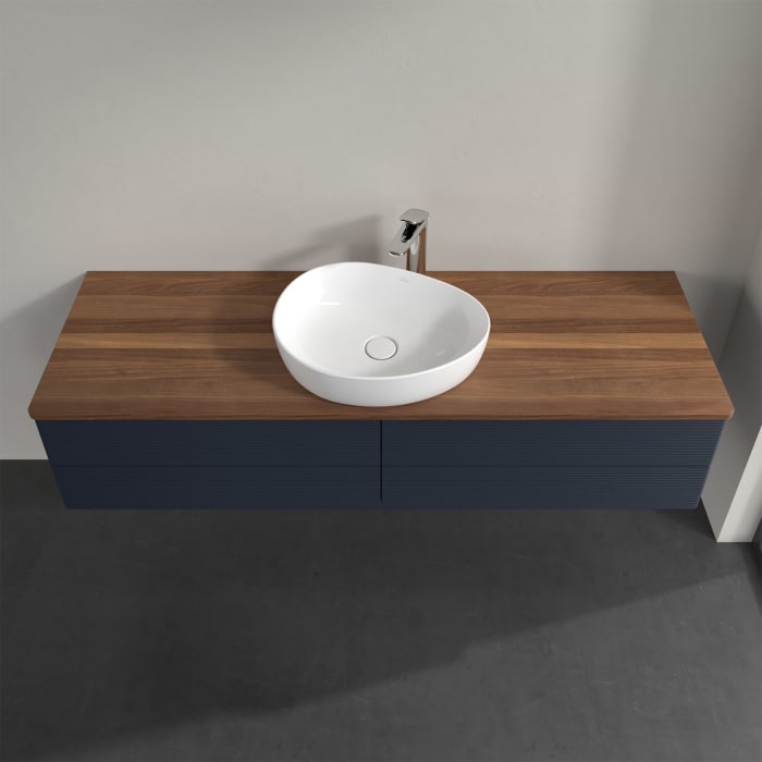 Villeroy & Boch Antao Waschbeckenunterschrank, 160 x 19 cm, 4 Auszüge, Fronten mit Struktur, mit Hahnloch, für Waschtisch mittig