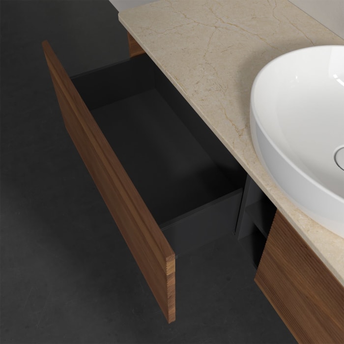 Villeroy & Boch Antao Waschbeckenunterschrank, 160 x 36 cm, 2 Auszüge, Front mit Struktur, ohne Hahnloch, für Waschtisch mittig